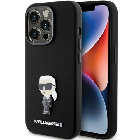 Karl Lagerfeld nakładka do iPhone 15 Pro 6,1" KLHCP15LSMHKNPK czarna HC SILICONE IKONIK METAL PIN