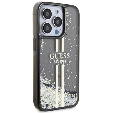 Guess GUHCP15XLFCSEGK iPhone 15 Pro Max 6.7" czarny/black hardcase Liquid Glitter Gold Stripes