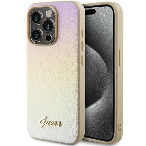 Guess GUHCP15XPSAIRSD iPhone 15 Pro Max 6.7" złoty/gold hardcase Saffiano Iridescent Script