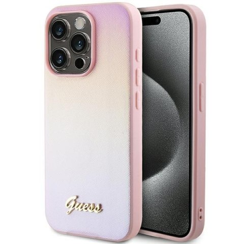 Guess GUHCP15XPSAIRSP iPhone 15 Pro Max 6.7" różowy/pink hardcase Saffiano Iridescent Script