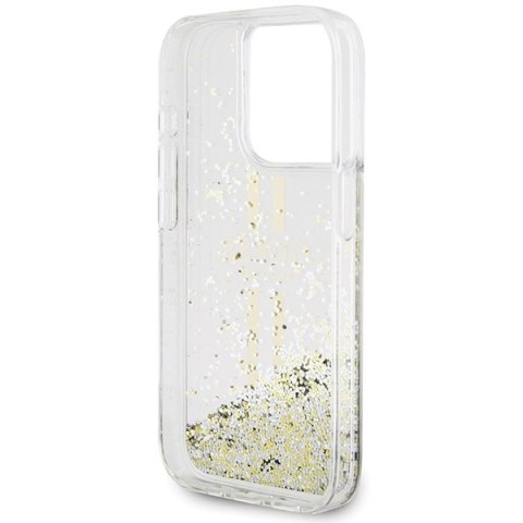 Guess GUHCP15LLFCSEGT iPhone 15 Pro 6.1" transparent hardcase Liquid Glitter Gold Stripes