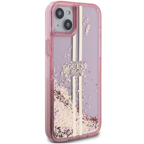 Guess GUHCP15MLFCSEGP iPhone 15 Plus / 14 Plus 6.7" różowy/pink hardcase Liquid Glitter Gold Stripes