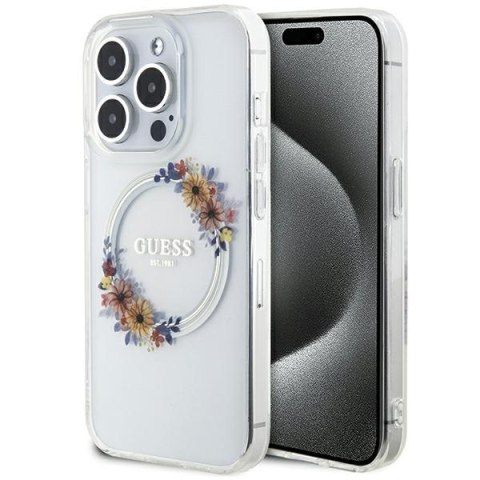 Guess GUHMP15LHFWFCT iPhone 15 Pro 6.1" transparent hardcase IML Flowers Wreatch MagSafe