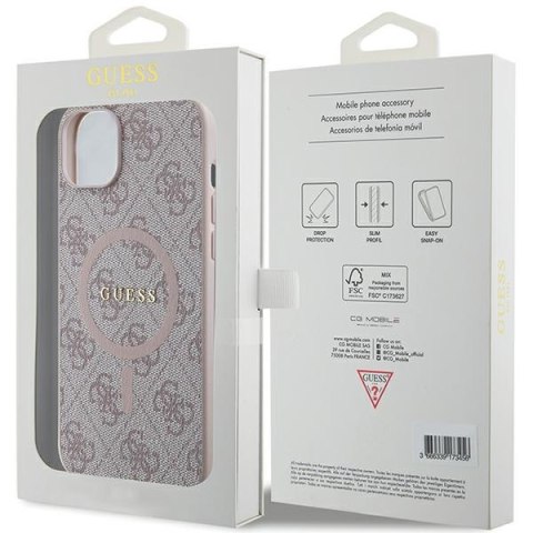 Guess GUHMP15SG4GFRP iPhone 15 / 14 / 13 6.1" różowy/pink hardcase 4G Collection Leather Metal Logo MagSafe