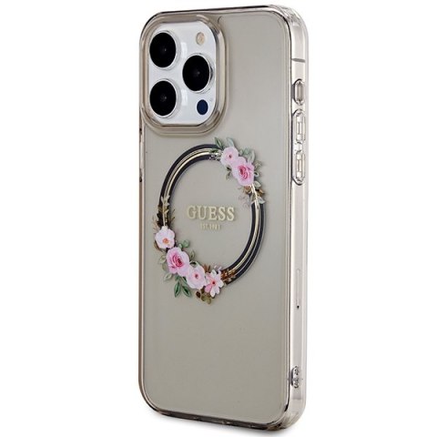 Guess GUHMP15XHFWFCK iPhone 15 Pro Max 6.7" czarny/black hardcase IML Flowers Wreatch MagSafe