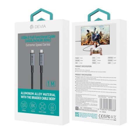 Devia kabel Extreme PD USB-C - USB-C 4.0 1,0 m 240W czarny 8K 60Hz