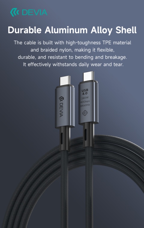 Devia kabel Extreme PD USB-C - USB-C 4.0 1,0 m 240W czarny 8K 60Hz