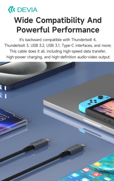 Devia kabel Extreme PD USB-C - USB-C 4.0 1,0 m 240W czarny 8K 60Hz