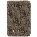 Guess Powerbank indukcyjny 15W GUPB5FP4EMGW 5000mAh brązowy/brown 4G Leather Metal Logo MagSafe