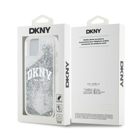 DKNY nakładka do iPhone 15 6,1" DKHCP15SLBNAET biała HC liquid glitters w arch logo