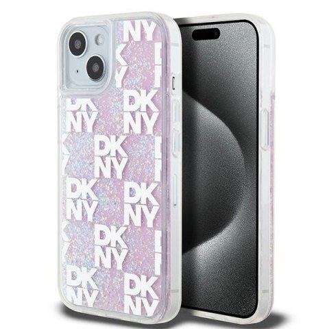 DKNY nakładka do iPhone 15 6,1" DKHCP15SLCPEPP biała HC liquid glitters w checkered pattern