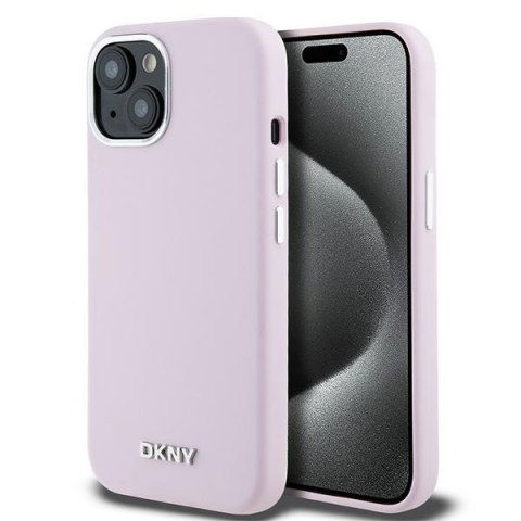 DKNY nakładka do iPhone 15 6,1" DKHMP15SSMCHLP różowa HC Magsafe silicone w horizontal metal logo