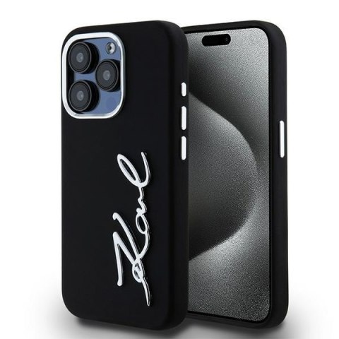 Karl Lagerfeld nakładka do iPhone 15 Pro 6,1" KLHCP15LSCMSMVK czarna HC silicone sign metal logo