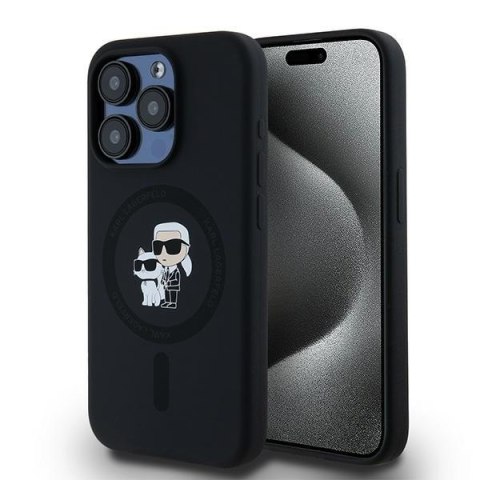 Karl Lagerfeld nakładka do iPhone 15 Pro 6,1" KLHMP15LSCMKCRHK czarna HC Magsafe silicone kc heads ring