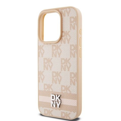 DKNY DKHCP15LPCPTSSP iPhone 15 Pro 6.1" różowy/pink hardcase Leather Checkered Mono Pattern & Printed Stripes