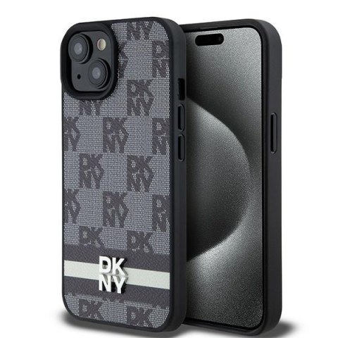 DKNY DKHCP15MPCPTSSK iPhone 15 Plus / 14 Plus 6.7" czarny/black hardcase Leather Checkered Mono Pattern & Printed Stripes