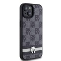 DKNY DKHCP15SPCPTSSK iPhone 15 / 14 / 13 6.1" czarny/black hardcase Leather Checkered Mono Pattern & Printed Stripes