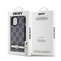 DKNY DKHCP15SPCPTSSK iPhone 15 / 14 / 13 6.1" czarny/black hardcase Leather Checkered Mono Pattern & Printed Stripes