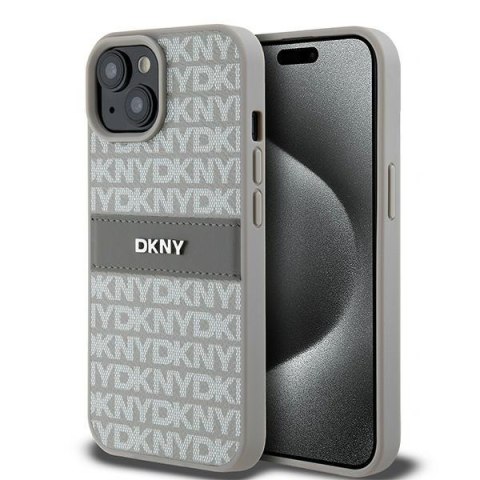 DKNY DKHCP15SPRTHSLE iPhone 15 / 14 / 13 6.1" beżowy/beige hardcase Leather Mono Stripe & Metal Logo