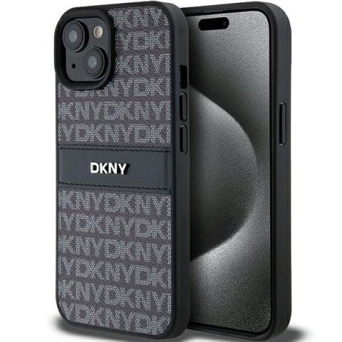 DKNY DKHCP15SPRTHSLK iPhone 15 / 14 / 13 6.1" czarny/black hardcase Leather Mono Stripe & Metal Logo