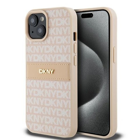 DKNY DKHCP15SPRTHSLP iPhone 15 / 14 / 13 6.1" różowy/pink hardcase Leather Mono Stripe & Metal Logo