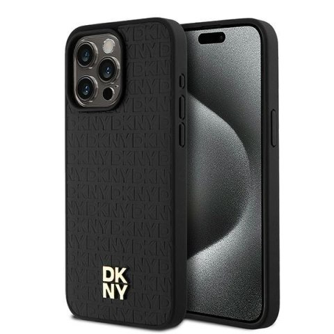 DKNY DKHMP15XPSHRPSK iPhone 15 Pro Max 6.7" czarny/black hardcase Leather Monogram Pattern Metal Logo MagSafe