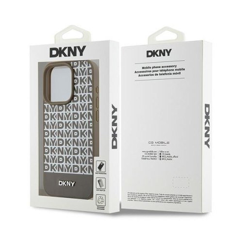 DKNY DKHMP15LPSOSPW iPhone 15 Pro 6.1" brązowy/brown hardcase Leather Printed Pattern Metal Logo MagSafe