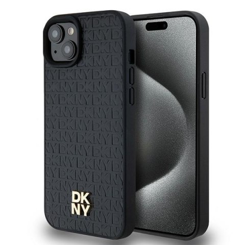 DKNY nakładka do iPhone 15 Plus 6,7" DKHMP15MPSHRPSK czarna HC Magsafe pu repeat pattern w stack logo