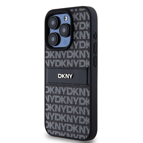 DKNY nakładka do iPhone 15 Pro 6,1" DKHCP15LPRTHSLK czarna HC PU repeat texture pattern w tonal stripe