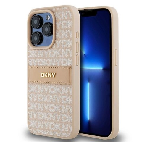 DKNY nakładka do iPhone 15 Pro 6,1" DKHCP15LPRTHSLP różowa HC PU repeat texture pattern w tonal stripe