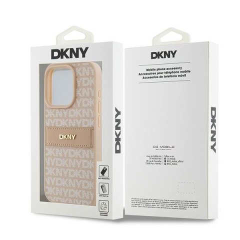DKNY nakładka do iPhone 15 Pro 6,1" DKHCP15LPRTHSLP różowa HC PU repeat texture pattern w tonal stripe
