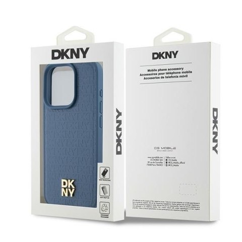 DKNY nakładka do iPhone 15 Pro 6,1" DKHMP15LPSHRPSB niebieska HC Magsafe pu repeat pattern w stack logo