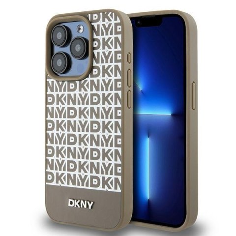 DKNY nakładka do iPhone 15 Pro Max 6,7" DKHMP15XPSOSPW czarna HC Magsafe pu repeat pattern w bottom stripe