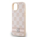 DKNY DKHCP15SPCPTSSP iPhone 15 / 14 / 13 6.1" różowy/pink hardcase Leather Checkered Mono Pattern & Printed Stripes