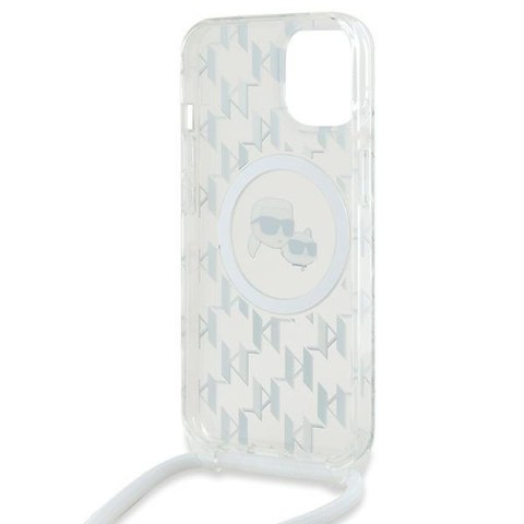 Karl Lagerfeld KLHMP15SHCKCKLCT iPhone 15 / 14 / 13 6.1" transparent hardcase IML Crossbody Monogram Karl & Choupette Head MagSa