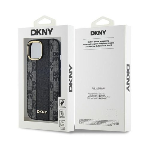 DKNY DKHMP14SPCPVSLK iPhone 14 / 15 / 13 6.1" czarny/black hardcase Leather Checkered Mono Pattern MagSafe