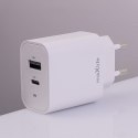 Maxlife ładowarka sieciowa PD QC MXTC-06-20AC 1x USB-C 1x USB 20W biała + kabel USB-C - Lightning 20W