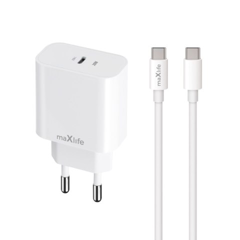 Maxlife ładowarka sieciowa PD QC MXTC-06-20C 1x USB-C 20W biała + kabel USB-C - USB-C 20W