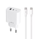 Maxlife ładowarka sieciowa PD QC MXTC-06-30AC 1x USB-C 1x USB 30W biała + kabel USB-C - USB-C 60W