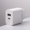 Maxlife ładowarka sieciowa PD QC MXTC-06-30AC 1x USB-C 1x USB 30W biała + kabel USB-C - USB-C 60W