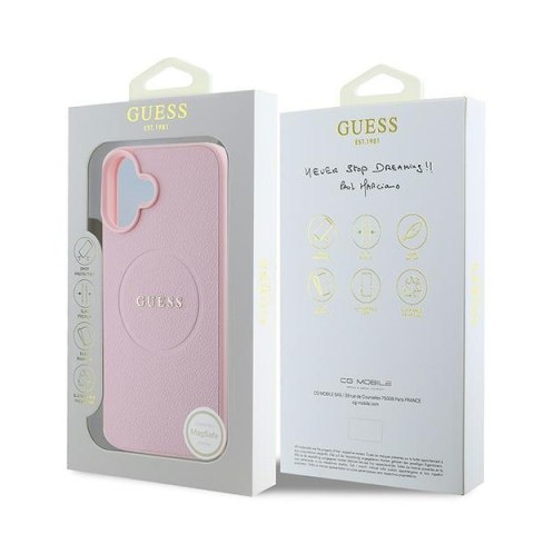 Guess GUHMP16MPGHSMMP iPhone 16 Plus różowy/pink MagSafe PU Grained Gold Ring