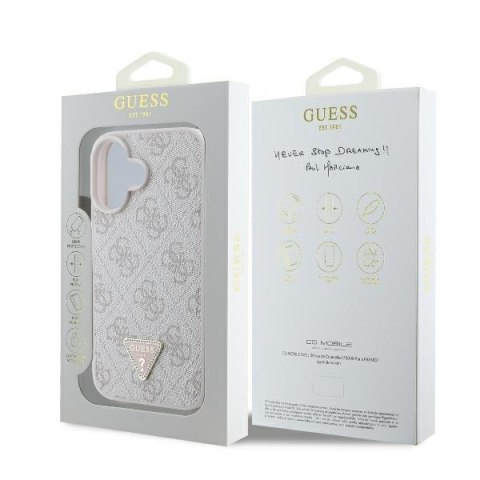 Guess GUHCP16MP4TDPP iPhone 16 Plus 6.7" różowy/pink hardcase Leather 4G Triangle Strass MagSafe