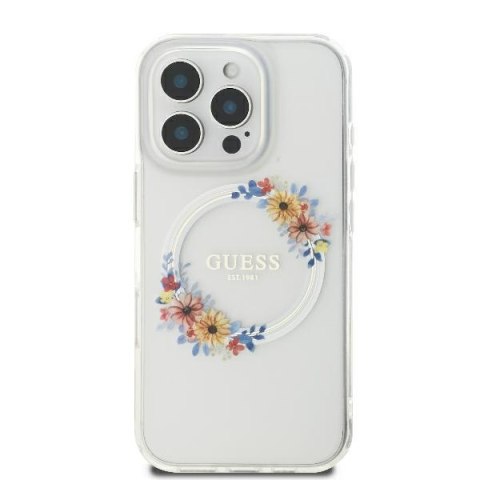 Guess GUHMP16XHFWFCT iPhone 16 Pro Max 6.9" przeźroczysty/transprent hardcase IML Flowers Wreath MagSafe