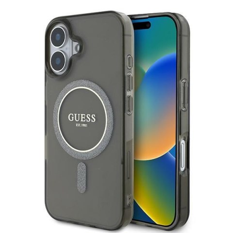 Guess GUHMP16SHFGEREK iPhone 16 6.1" czarny/black hardcase IML Glitter Circle MagSafe