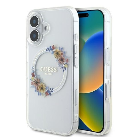 Guess GUHMP16MHFWFCT iPhone 16 Plus 6.7" przeźroczysty/transparent hardcase IML Flowers Wreath MagSafe