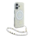 Guess GUHMP16SHCPOFPH iPhone 16 6.1" biały/white hardcase IML Flowers Allover Electro With Pearl Strap MagSafe