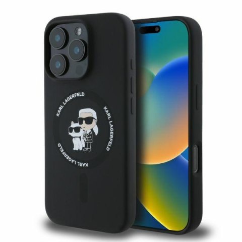 Karl Lagerfeld nakładka do iPhone 16 Pro 6,3" KLHMP16LSCMKCRHK czarna hardcase Silicone KC Heads Ring MagSafe