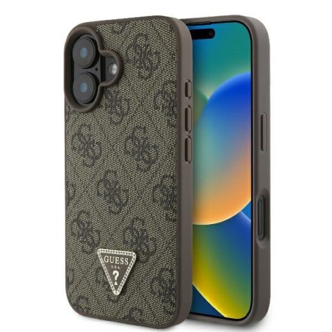 Guess nakładka Leather 4G Triangle Strass do iPhone 16 6,1" GUHCP16SP4TDPW brązowa MagSafe