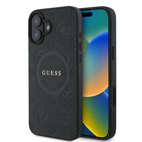 Guess nakładka do iPhone 16 Plus 6,7" GUHMP16MPSAPSMEK czarna hardcase Saffiano Peony Classic Logo MagSafe