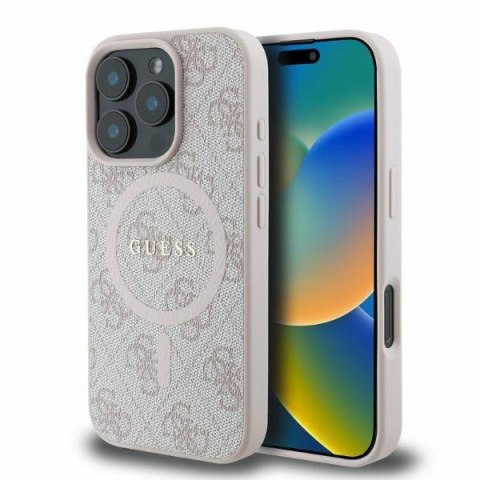 Guess nakładka do iPhone 16 Pro 6,3" GUHMP16LG4GFRP różowa hardcase 4G Ring Classic Logo MagSafe